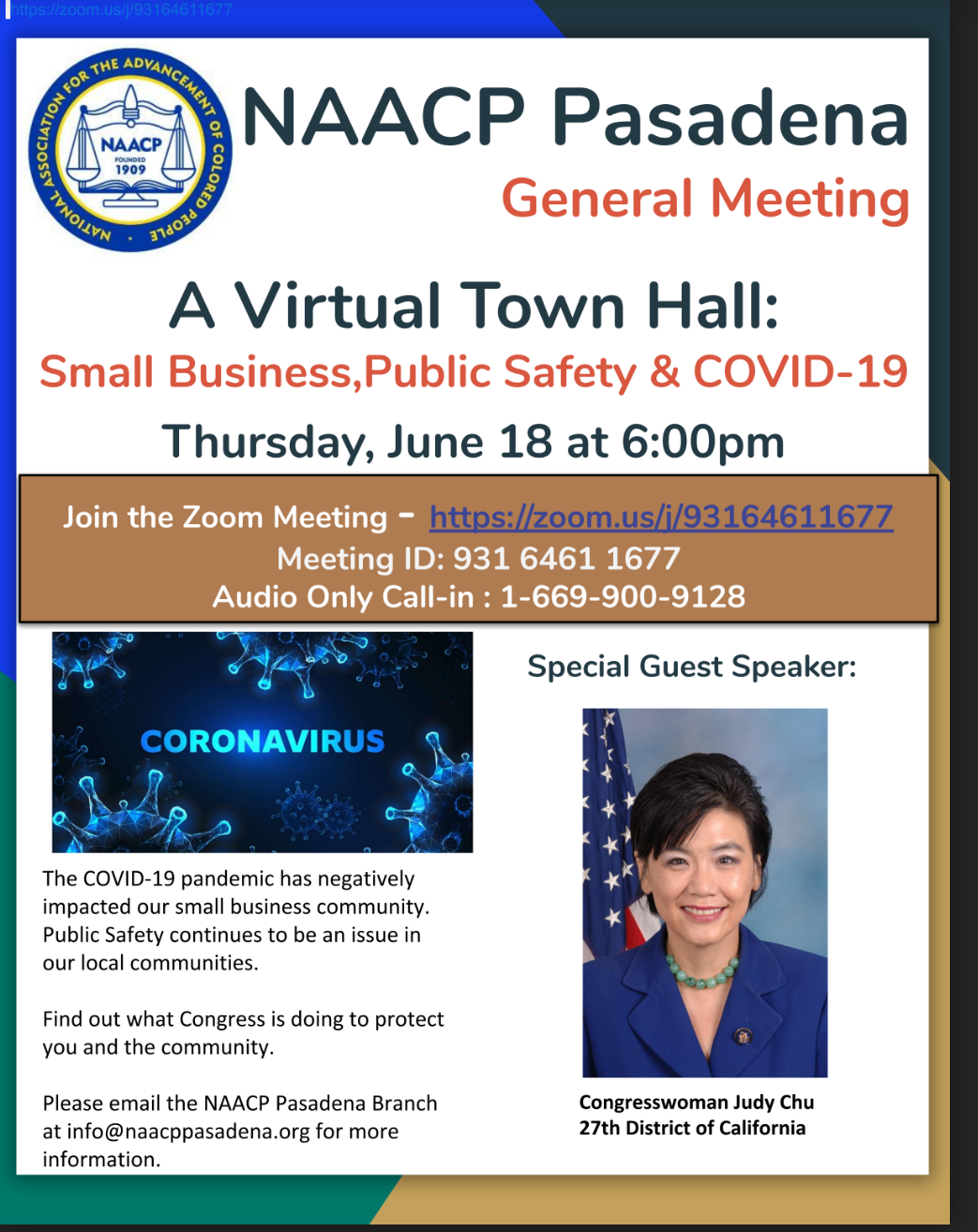 Judy Chu Town Hall flyer